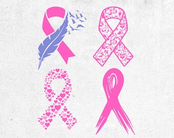 Pink Ribbon SVG Bundle, Breast Cancer 4 Svg Designs, Cancer Awareness svg, Cancer Survivor vector file, Cricut & Silhouette Svg Cut Files