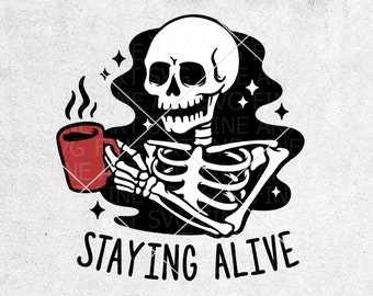 Skeleton Coffee SVG: Funny Halloween Shirt Design (Digital Download)