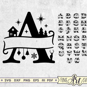 Christmas Split Alphabet SVG, Christmas Monogram Svg, Christmas Svg Cut Files, 26 Christmas Capital Letters, Files for Cricut & Silhouette