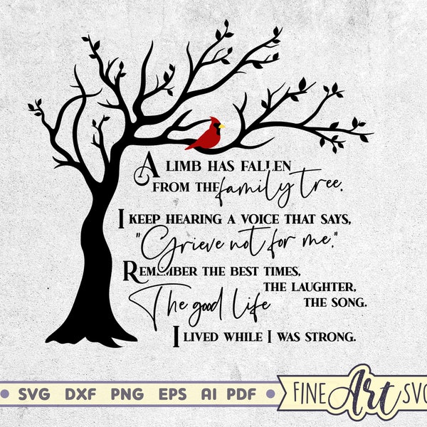 A Limb Has Fallen SVG, Red Cardinal SVG File, Memorial Svg, Remembrance Svg, Family Tree Svg, Farmhouse Sign, Cricut & Silhouette Cut Files