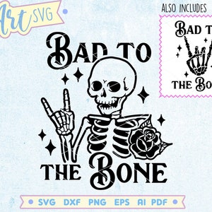 File SVG Bad to the bone, maglietta di Halloween per bambini SVG, scheletro SVG, 2° compleanno SVG, file di sublimazione PNG, Cricut Silhouette Glowforge