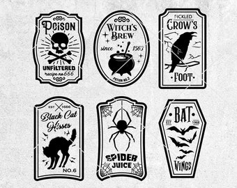 6 Étiquettes de potion d’Halloween SVG Bundle, Witches Brew Svg, Witch Potion svg, Halloween Apothecary Labels, Halloween Tumbler Svg Cut File