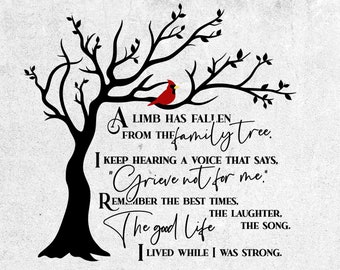 A Limb Has Fallen SVG, Red Cardinal SVG File, Memorial Svg, Remembrance Svg, Family Tree Svg, Farmhouse Sign, Cricut & Silhouette Cut Files