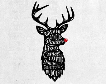 Kerstrendier SVG-ontwerp, Rudolph SVG-bestand, kerstshirt SVG, rendier svg-bestand knippen voor Cricut, kerstvakantie svg, dxf png eps