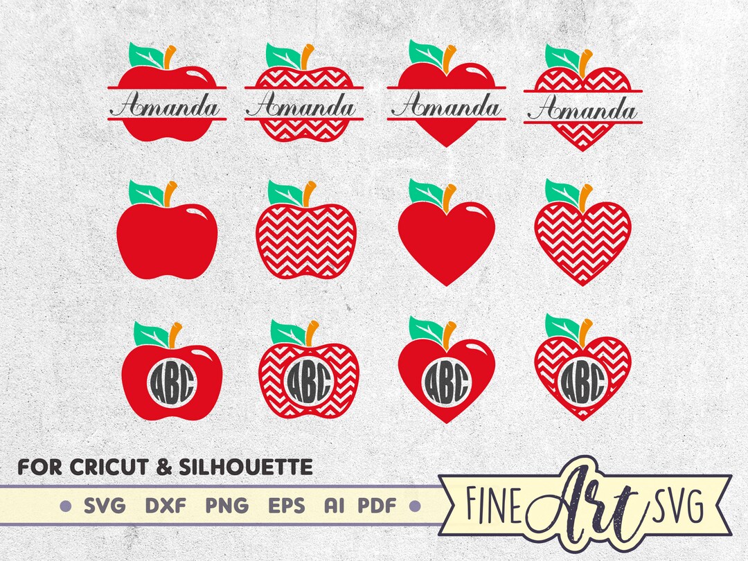 Apple Heart Split Monogram SVG Bundle, Svg Cut File for Cricut, Apple ...