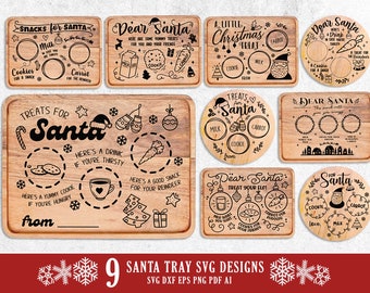 Vassoio di Babbo Natale SVG: Piatto per biscotti di Natale, File Cricut Glowforge