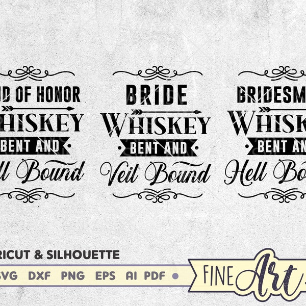 Whiskey Bent And Veil Bound Bachelorette SVG, Bridal Party SVG, Wedding Svg Bundle, Bride Tribe svg, Cricut svg cut file, Shirt Svg Design