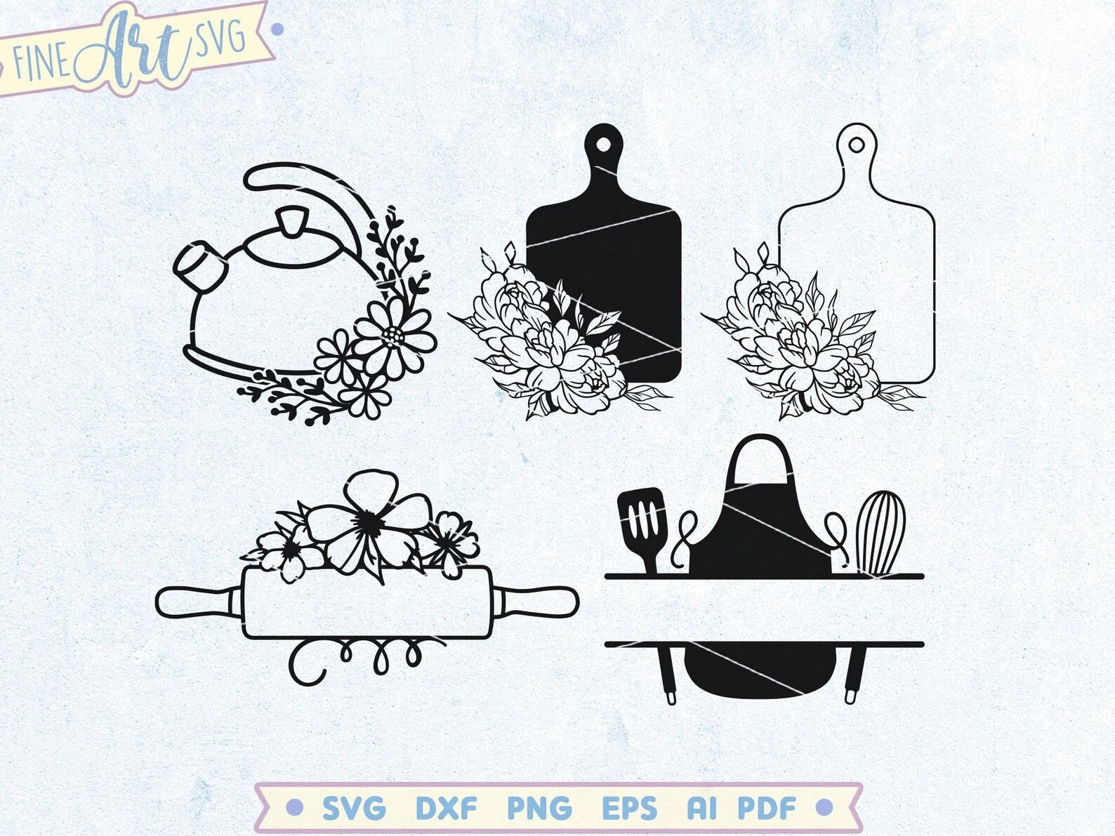 Floral Kitchen Monogram SVG Bundle: Farmhouse Decor Cut Files (digital ...