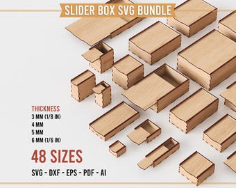 Slider Box SVG Bundle | Laser Cut Gift Box Template | 48 Sizes