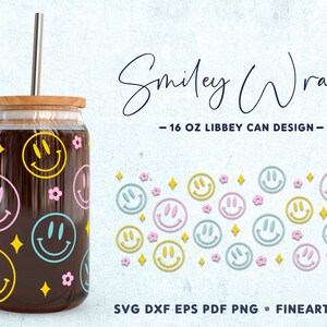 Happy Face SVG: Smiley 16oz Libbey Can Wrap Design (Digital Download)