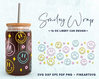 Happy Face SVG: Smiley 16oz Libbey Can Wrap Design (Digital Download)
