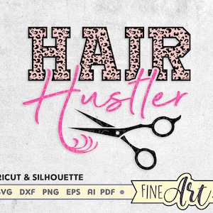 Fichier SVG Hair Hustler pour Cricut, conception de chemise de coiffeur imprimé léopard, ciseaux de barbier SVG, svg de coiffeur, fichier svg de salon de coiffure