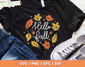 Bonjour l'automne SVG : Fichier de coupe de feuilles d'automne pour Cricut & Silhouette (téléchargement numérique)
