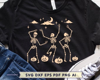 SVG de Halloween con esqueletos bailando: Diseño de camiseta divertido (descarga digital)