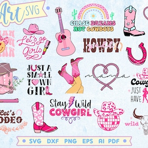 Cowgirl SVG Bundle, trendiges Cowgirl svg, Westernstiefel svg, Cowgirlhut svg, Let's Go Girls SVG, Howdy Y'all svg, Sublimation PNG-Datei