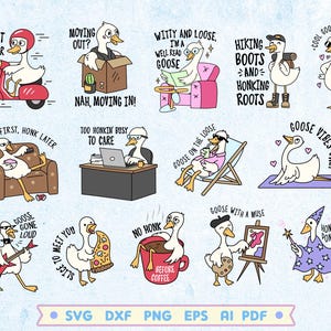 Funny Goose SVG PNG Bundle, Cartoon Goose Clipart, Sassy Goose Sayings, Funny Animal Svg File, Digital Download, Cute Goose Sublimation Png