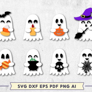 Ghosts SVG Bundle, Glowforge Laser Cut Files, Halloween svg for Cricut, Multi-layered svg design, Halloween Decoration Files