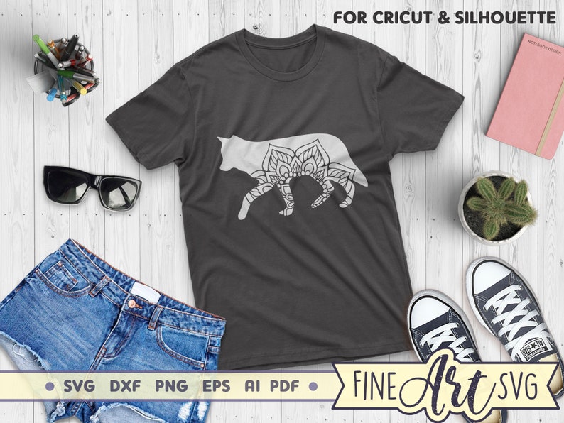 Floral Animal Clip Art File Wolf Mandala Shirt SVG Cut Design For Cricut Silhouette Floral Cute Svg Zentangle Wolf Silhouette Dxf