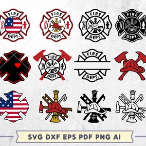 Bundle SVG pompiers, pompier Svg, logo des pompiers, papa chemise Svg, Svg de hache de pompier, croix de Malte svg, Svg de sauvetage incendie, Dxf Eps Png
