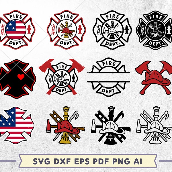 Fire Dept SVG Bundle, Firefighter Svg, Fire Department Logo, Dad Shirt Svg, Fireman Axe Svg, Maltese Cross svg, Fire Rescue Svg, Dxf Eps Png