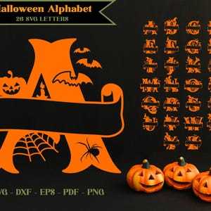 Halloween Split Alphabet SVG, Halloween Monogramm geschnitten Datei, 26 Halloween Großbuchstaben, Cricut Silhouette Gloweforge