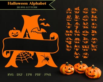 Halloween Split Alphabet SVG: 26 Letters, Monogram Cut Files (Digital Download)