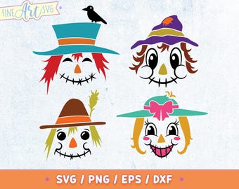 Scarecrow Face SVG Bundle: Fall Harvest Clipart (Digital Download)