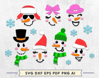 Snowman Faces SVG Bundle: Christmas Decoration Cut Files (Digital Download)