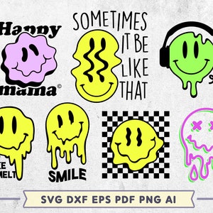 Pacote SVG de rosto sorridente, sorriso gotejante svg, rosto de sorriso derretido, SVG moderno, às vezes é assim, arquivo de corte SVG para Cricut e silhueta