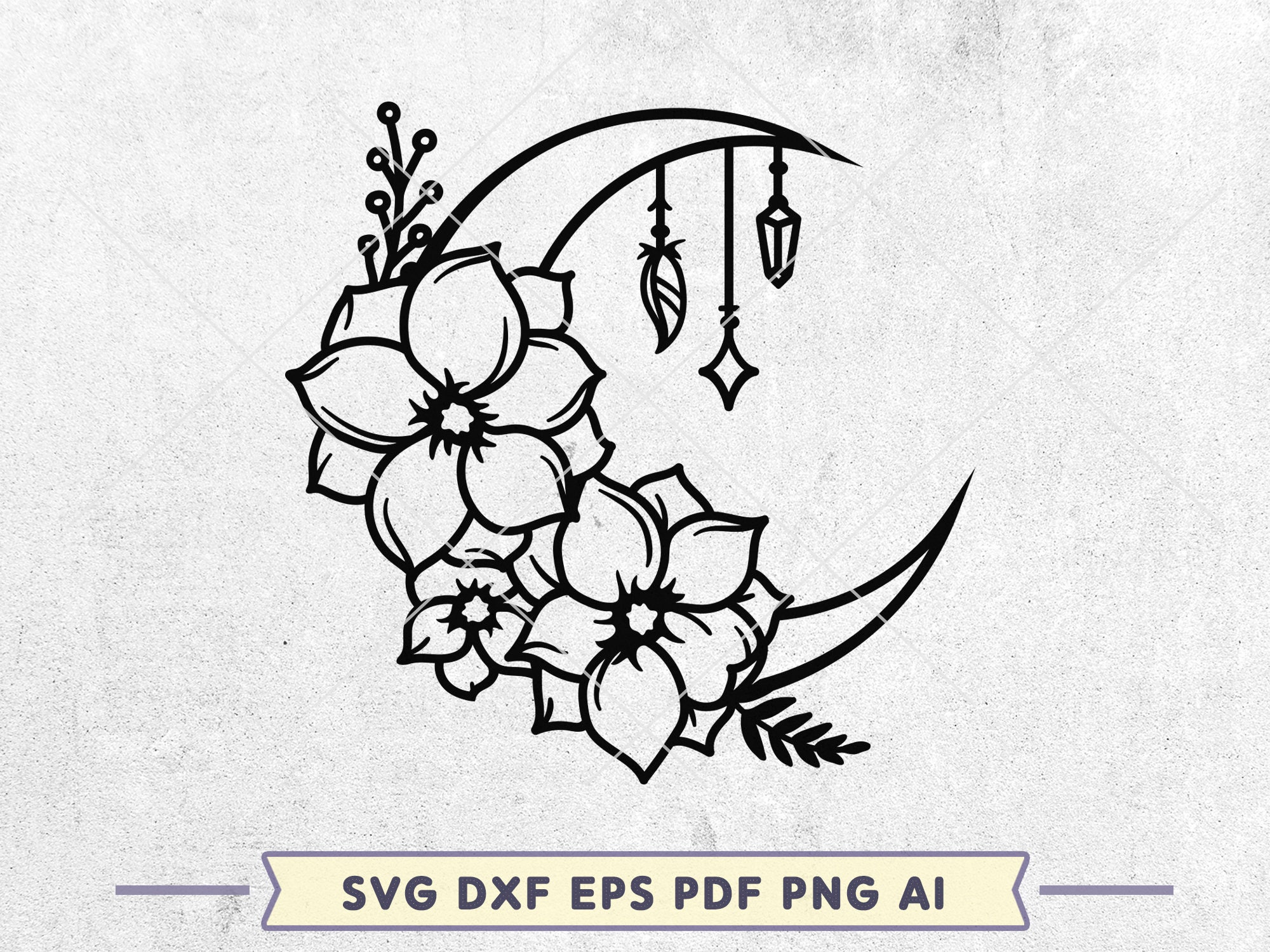 Floral Moon Svg, Hibiscus Svg, Celestial Svg, Cut File, Cricut