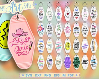 Retro Motel Keychain SVG Bundle: Sarcastic Quotes, Funny Sayings (Digital Download)