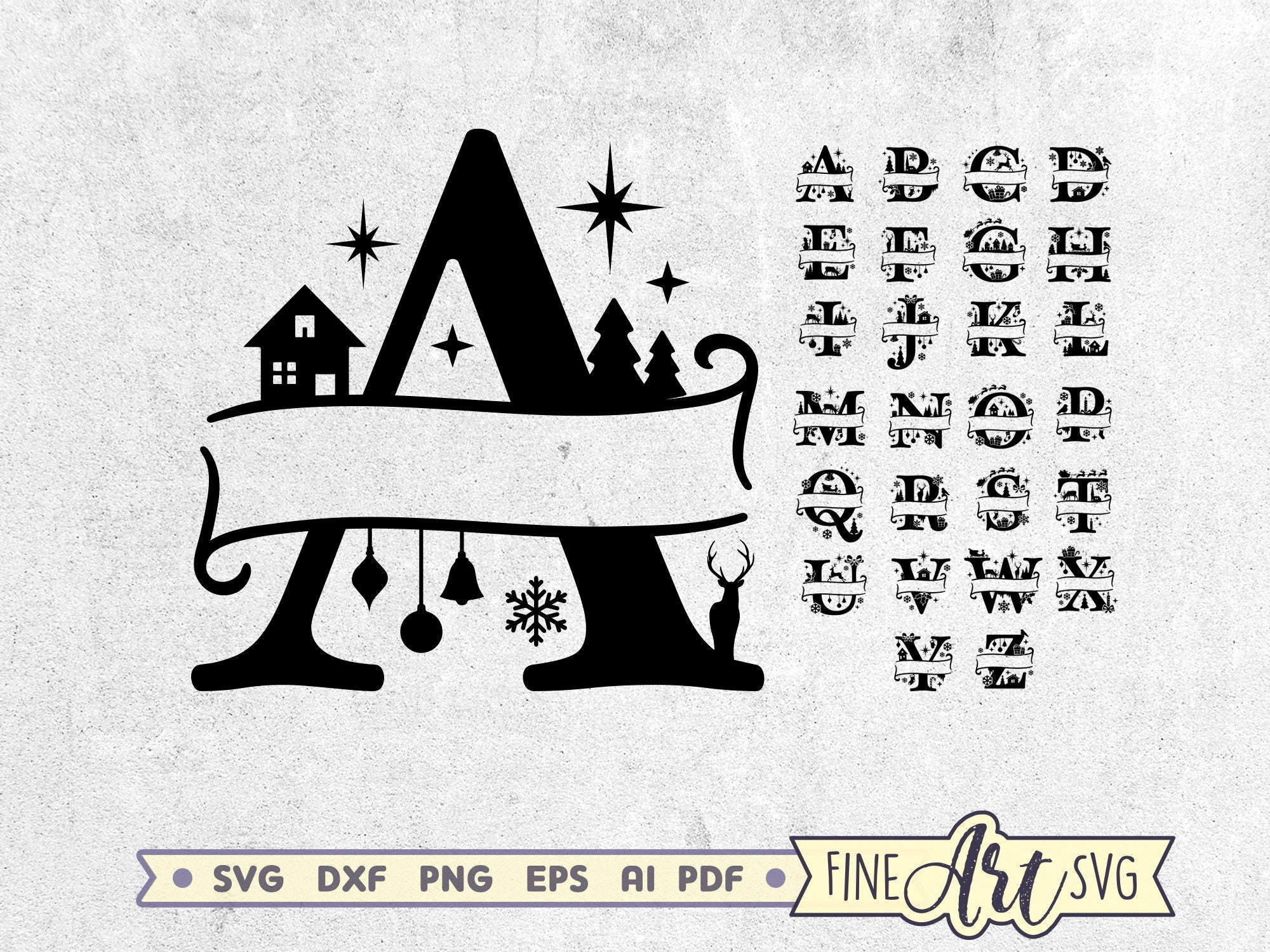 Christmas Split Alphabet SVG Christmas Monogram Svg - Etsy Nederland
