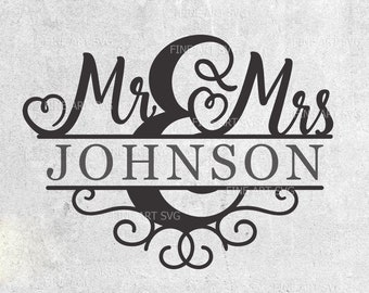 Mr and Mrs Split Monogram SVG: Wedding Frame Cut File (Digital Download)