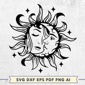 Sun and Moon SVG, Boho lovers svg, Mystical sign svg, Witchcraft design, Eps Pdf Png Dxf vector cut file, Celestial Sun svg, Witch shirt svg