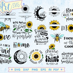 Sunflower SVG Bundle, Floral Svg, Sunflower Quotes Svg, Wildflower Svg, Cutting Files for Cricut Silhouette Glowforge, Instant Download