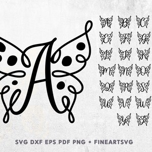 Alfabeto de mariposa SVG, mariposa monograma Svg, 26 letras mayúsculas de mariposa, archivos de corte Svg para Cricut y silueta, descarga instantánea