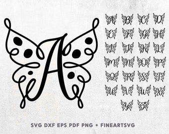 Butterfly Alphabet SVG, Butterfly Monogram Svg, 26 Butterfly Capital Letters, Svg Cut Files for Cricut & Silhouette, Instant Download