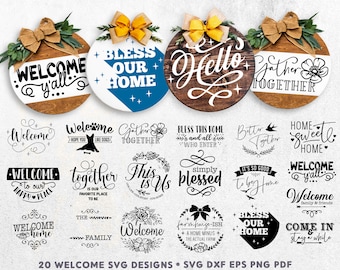 Welcome Round Sign SVG Bundle: 20 Door Hanger Cutting Files (Digital Download)