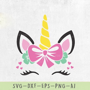 Unicorn Bow svg design for Cricut and Silhouette, Unicorn face svg, Unicorn head vector Clip Art, DXF, EPS, PNG, Instant Download