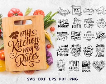 Funny Kitchen Quotes SVG Bundle: Chef Signs, Cutting Board Designs (Digital Download)