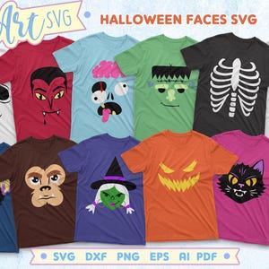 Halloween Face SVG PNG Bundle, Halloween Kids Shirt Svg, Cricut Svg Design, Spooky Shirt Svg, Layered Svg Cut File, Svg Dxf Eps Png Pdf