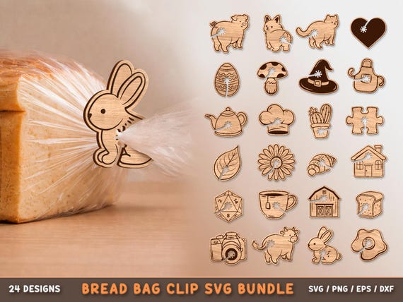 Bread Bag Clip SVG Bundle | 24 Laser Cut Files | Svg Png Pdf Eps Dxf