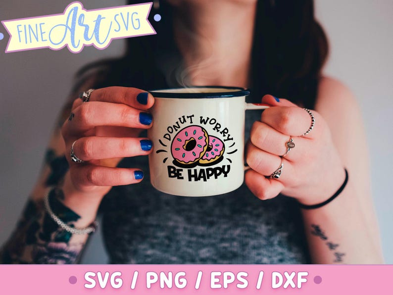 Donut Worry Be Happy SVG: Funny Doughnut Clipart (Digital Download image 4