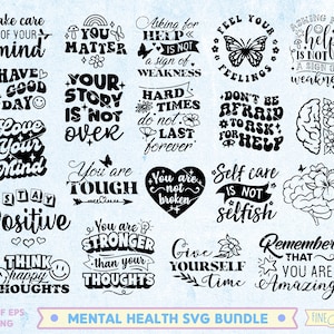 Geestelijke gezondheid SVG-bundel, inspirerende Svg, positief gezegde Svg, zelfliefde Svg, Cricut gesneden bestanden, Glowforge laserbestand, motiverende svg