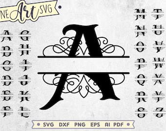 Split Monogram Alphabet SVG Bundle: Decorative Letter Font for Cricut