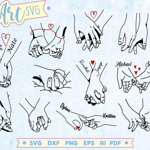 Archivo SVG de manos tomadas, Svg del día de San Valentín, Svg de manos de amantes, Impresión de manos de pareja, Archivos Svg para Cricut Silhouette, Svg Dxf Eps Png Pdf