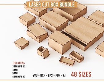 Laser Cut Box SVG Bundle | 48 Sizes | Lid Box Template | Glowforge xTool LightBurn