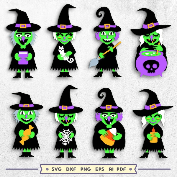 Witches SVG, Glowforge Laser Cut Files, Halloween Multi-layered Svg For Cricut, Witch Halloween Decor, Svg Dxf Eps Png Pdf, Instant Download