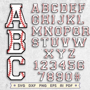 Baseball Alphabet SVG: Varsity Font, Numbers (Digital Files)
