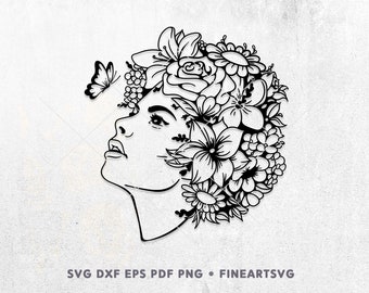 Floral Woman Line Art SVG: Cricut, Silhouette, Glowforge Files (Digital Download)
